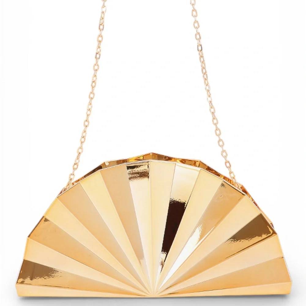 Gold and Silver Fan-Shaped Metal Clutch Bag